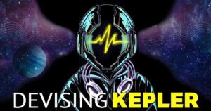 locandina devising kepler astronaura e scritta logo